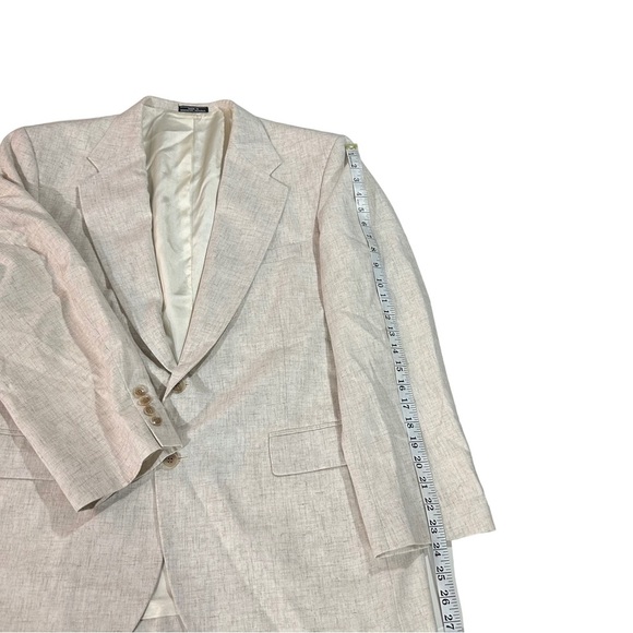 David Taylor Men Beige 100% Linen 2 Button Suit Jacket Sz 40R Sports Coat Pocket - Picture 11 of 14